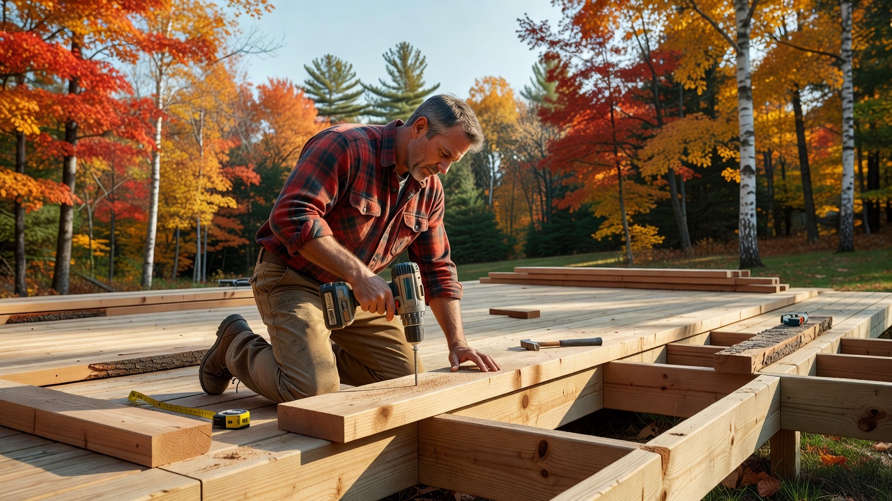 Patrick on a job site building a deck