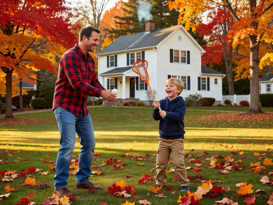 Patrick with his son playing lacrosse